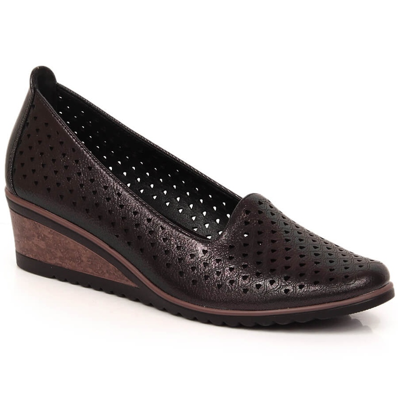 Zapatos cuña mujer calados negros brillo Potocki SZ12018