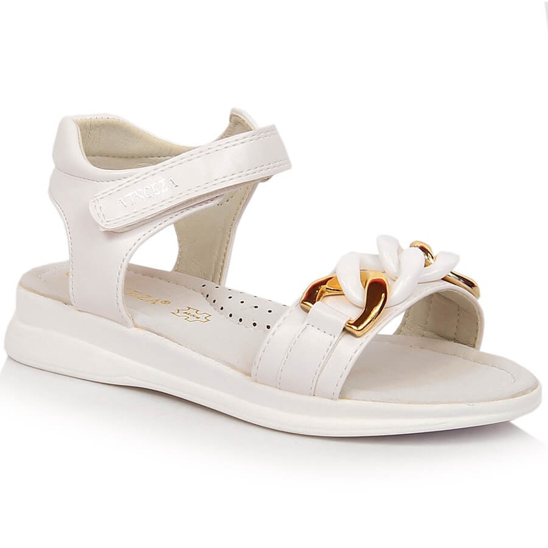 Sandalias niña con cadena velcro blanco Vinceza 36127