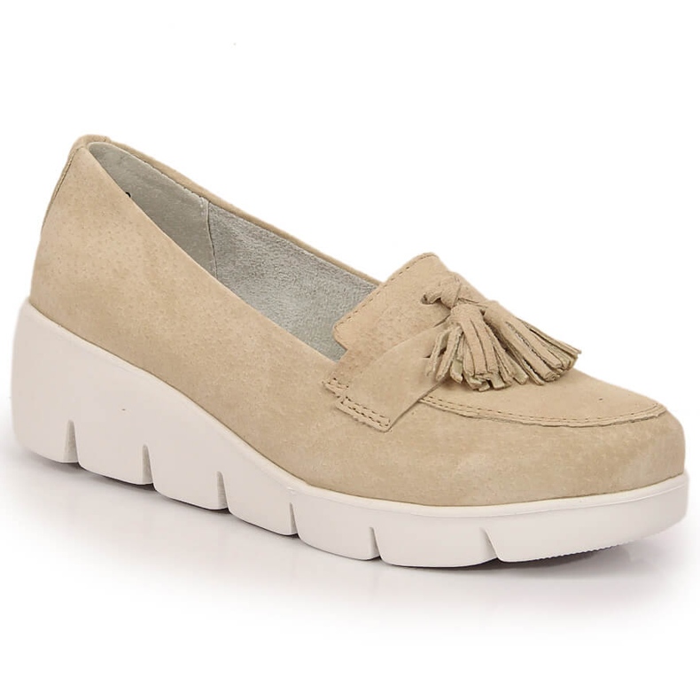 Filippo DP3162/23 mocasines cuña de piel con flecos beige