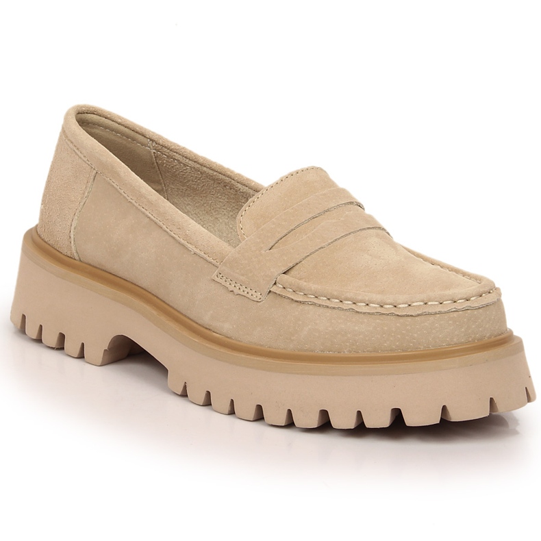 Mocasines de mujer en piel con tacón y plataforma beige Filippo DP4586/23