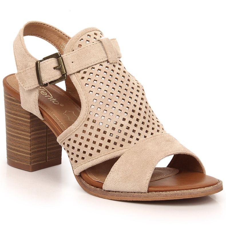 Sandalias de ante en un poste con una parte superior calada beige eVento 3581