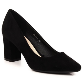Zapatos de tacón de ante negro para mujer en el poste Sergio Leone PB414