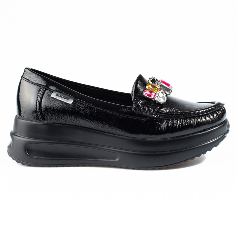 Goodin Mocasines charol sobre plataforma gruesa con cristales Shelovet negro
