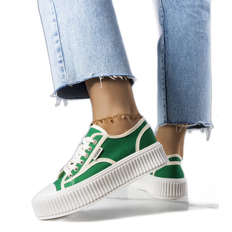 PA1 Zapatillas verdes de plataforma Connie's blanco