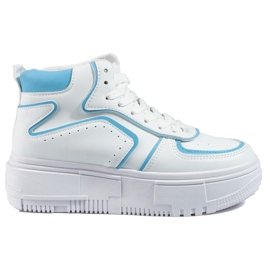 Zapatillas deportivas de mujer Shelovet blancas y azules. blanco