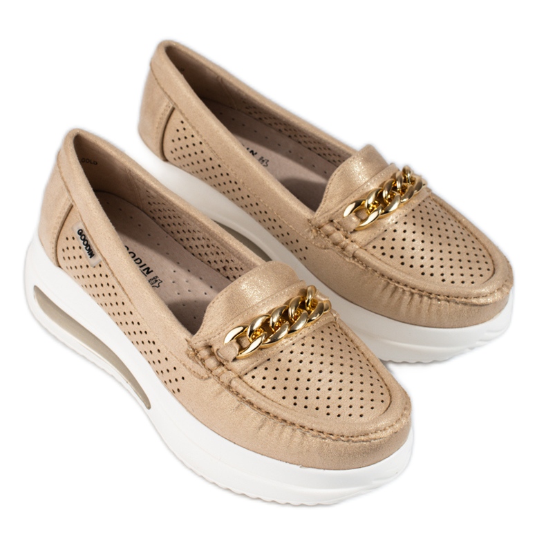 SHELOVET Mocasines mujer dorados Slovet con plataforma