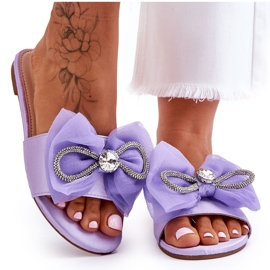 Pantuflas De Mujer Con Lazo Y Strass Morado Jolene violeta
