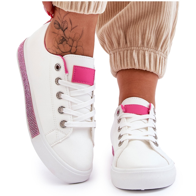 Zapatillas bajas de mujer con chorros Demira en blanco y rosa Zapatillas bajas de mujer con chorros Demira en blanco y rosa