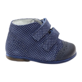 Botas de cuero de niñas marina azul velcro puntos hugotti blanco