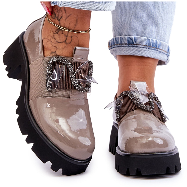 S.Barski Zapatos Lacados Con Adornos Gris Keily