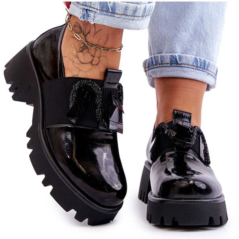 S.Barski Zapatos Brogue Lacados Con Adornos Negro Keily