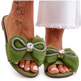 PS1 Pantuflas De Mujer Con Lazo Y Strass Verde Jolene