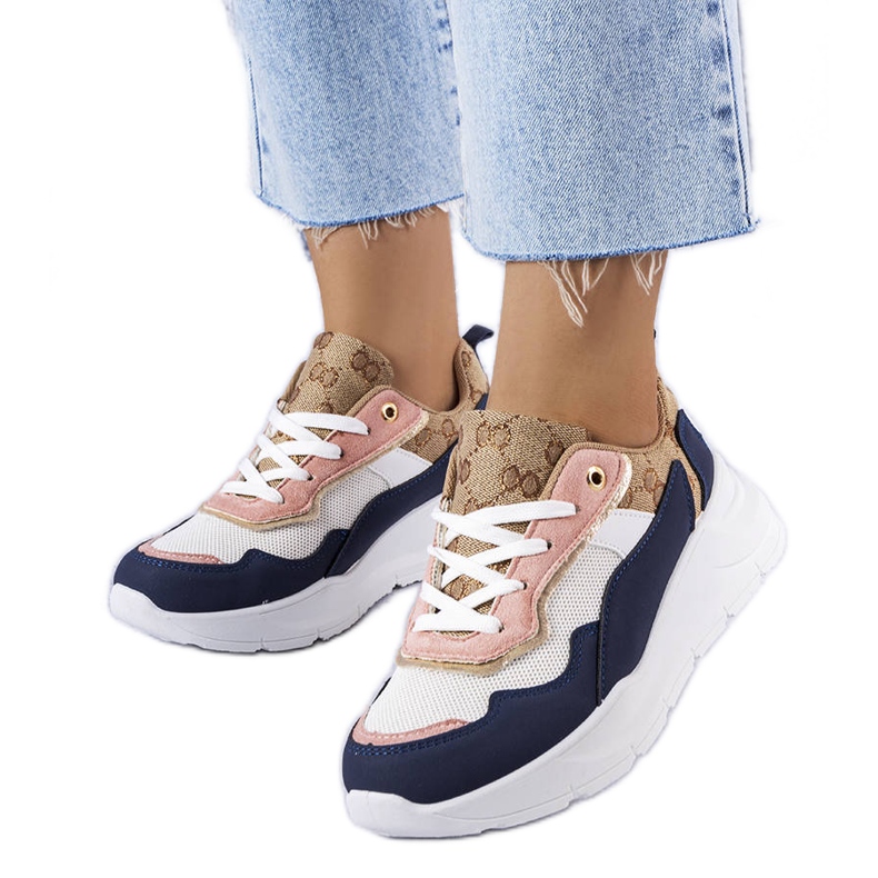 Zapatillas deportivas azul marino con inserciones doradas de Lebrun blanco