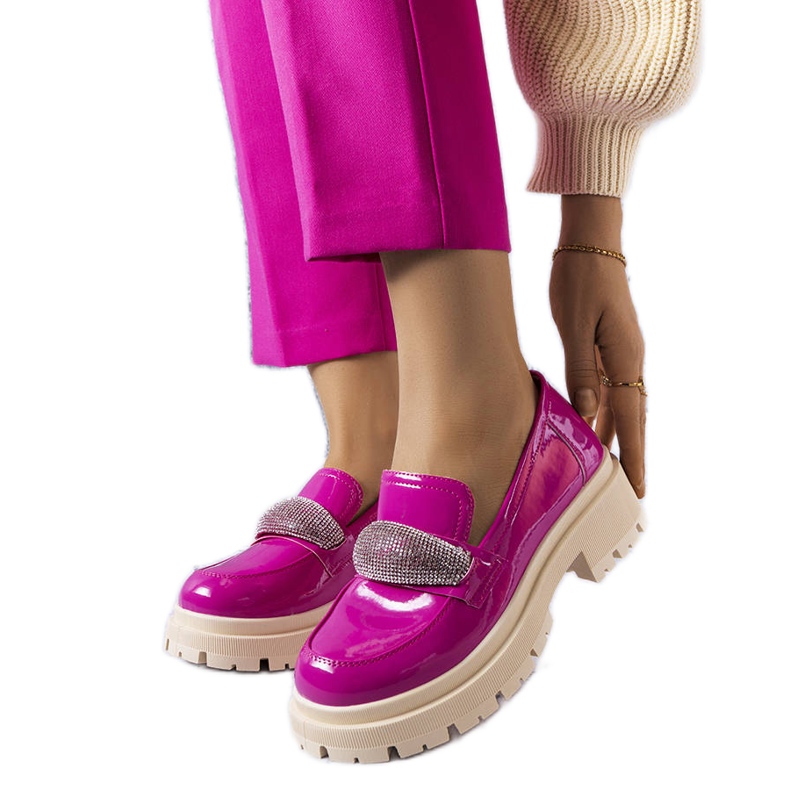 Zapatos brogue lacados en rosa con circonitas cúbicas de Mouss rosado