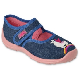 Pantuflas infantiles befado 661Y008, azul marino, aplicación oveja Pantuflas infantiles befado 661Y008, azul marino, aplicación oveja
