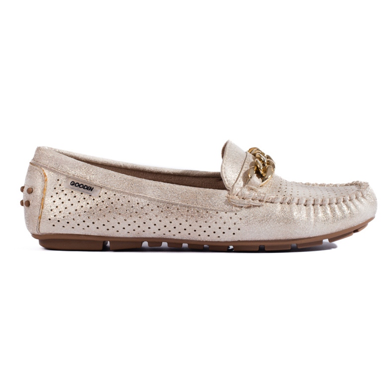 Mocasines calados antelina Shelovet beige y dorado