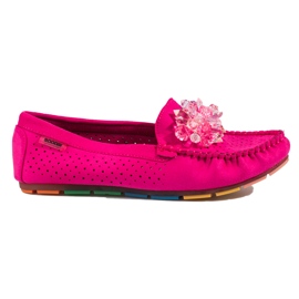 Mocasines mujer calados con cristales Shelovet rosa rosado