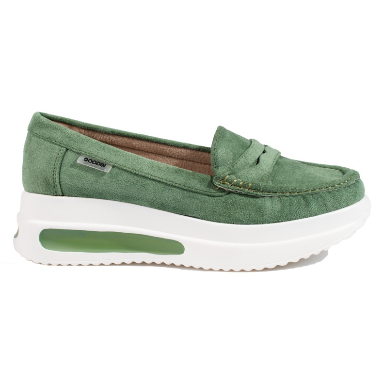Mocasines de mujer Shelovet verde con suela gruesa