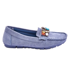 Mocasines Mujer Ante Cristales Azul Lucille