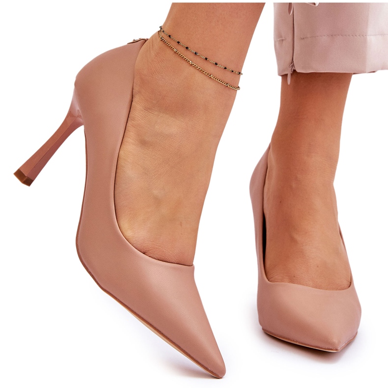 Vinceza Stilettos Clásicos De Cuero Beige Kelsey