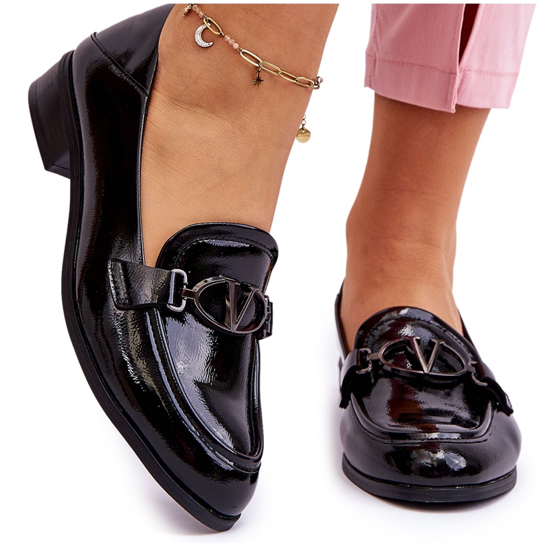 Vinceza Mocasines negros de charol Marra con tacón plano