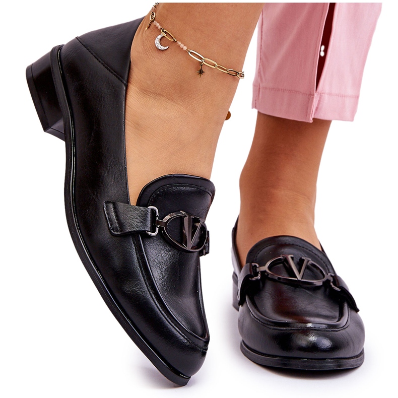 Vinceza Mocasín de tacón plano de cuero negro Marra
