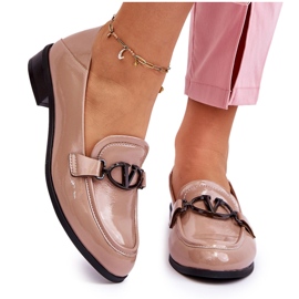 Vinceza Mocasín Tacón Plano Marra Charol Beige