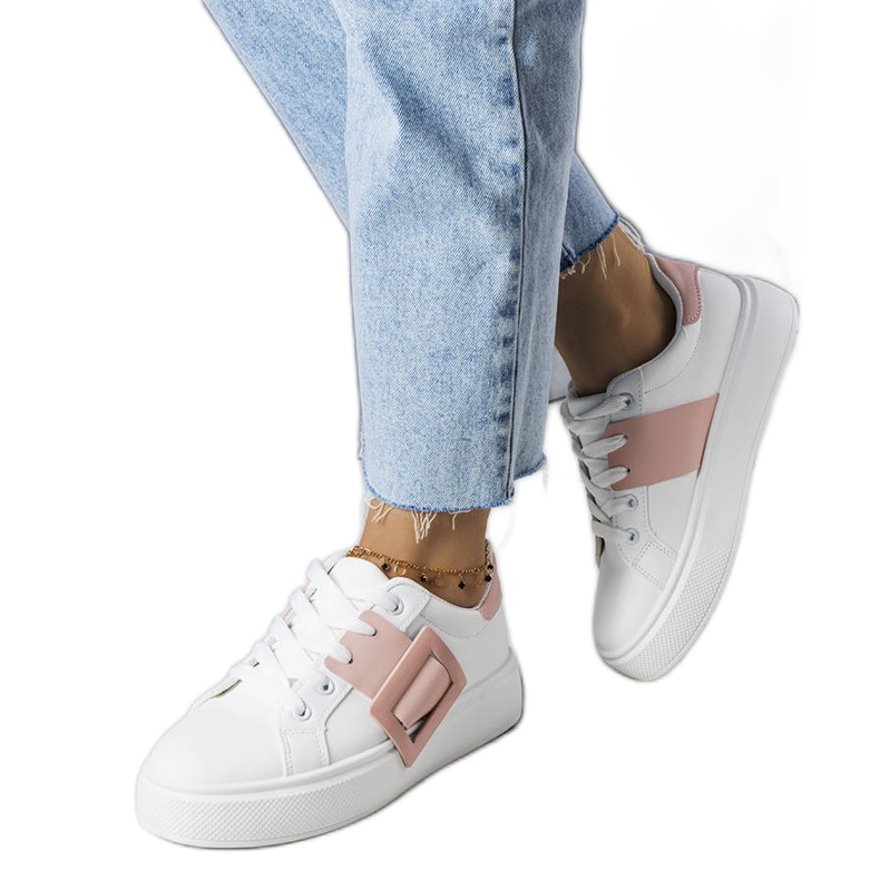 Deportivas blancas decoradas con hebilla Toni rosa blanco Deportivas blancas decoradas con hebilla Toni rosa blanco