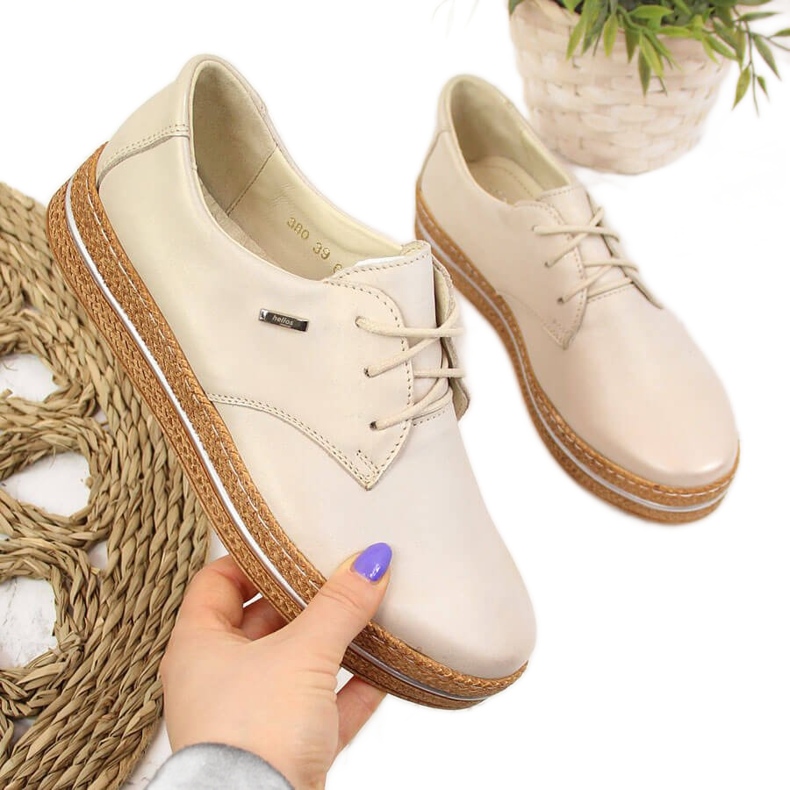 Zapatos mujer piel beige perla Helios 380