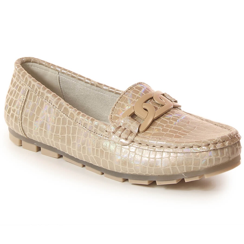 Mocasines de piel lacada para mujer beige cocodrilo Filippo DP3630/23
