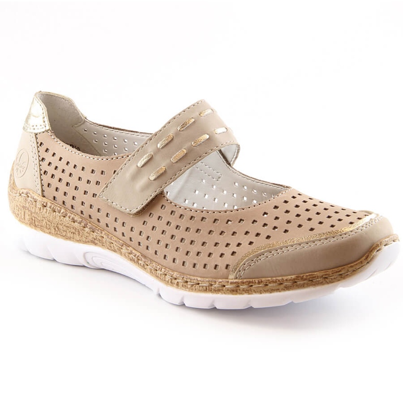 Zapatos verano mujer piel con velcro beige Rieker N4257-60