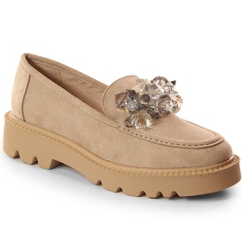 Mocasines mujer ante con cristales beige Vinceza 10863