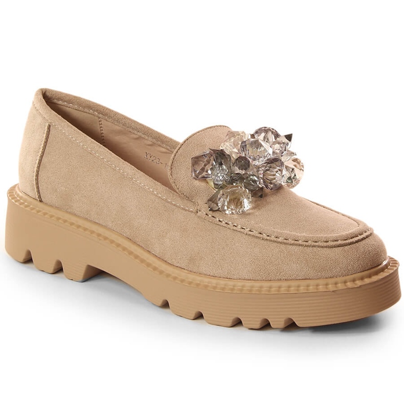 Mocasines mujer ante con cristales beige Vinceza 10863