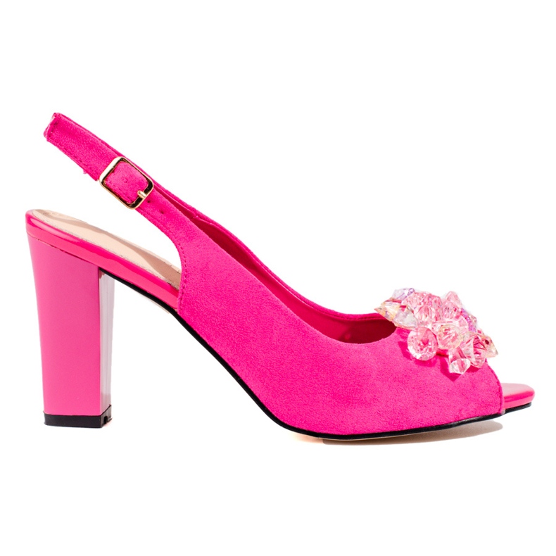 Sandalias de mujer en el poste con cristales Shelovet ante rosa rosado