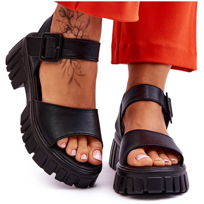 Vinceza Sandalias Mujer Piel Planas Negro Dean