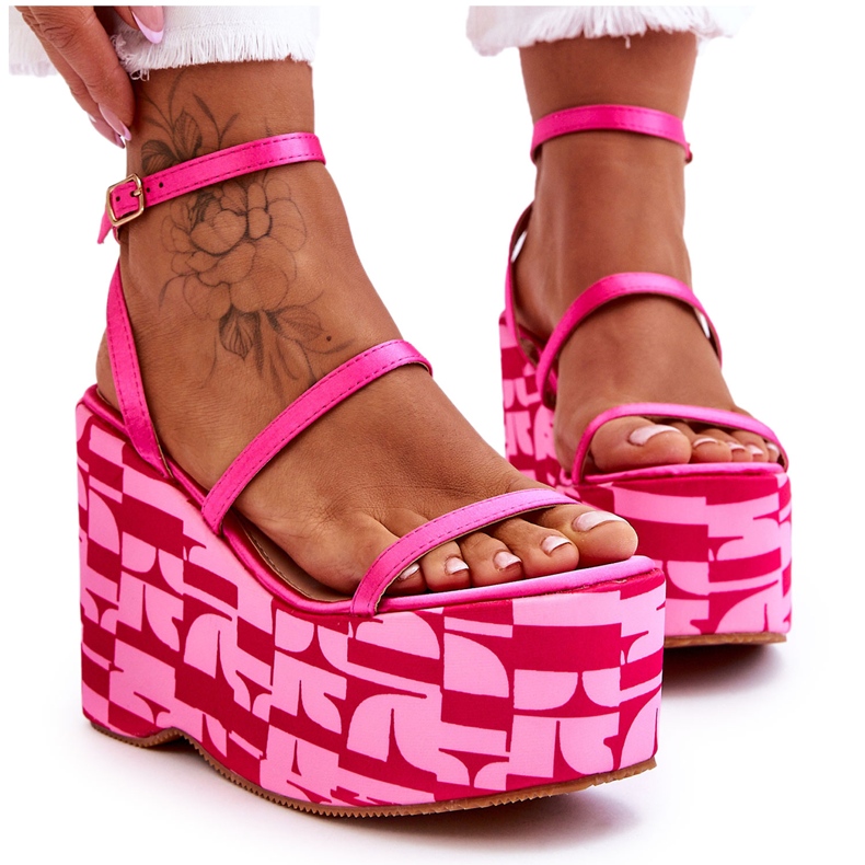 FS1 Sandalias De Cuña De Moda Con Patrones Fucsia Claria rosado