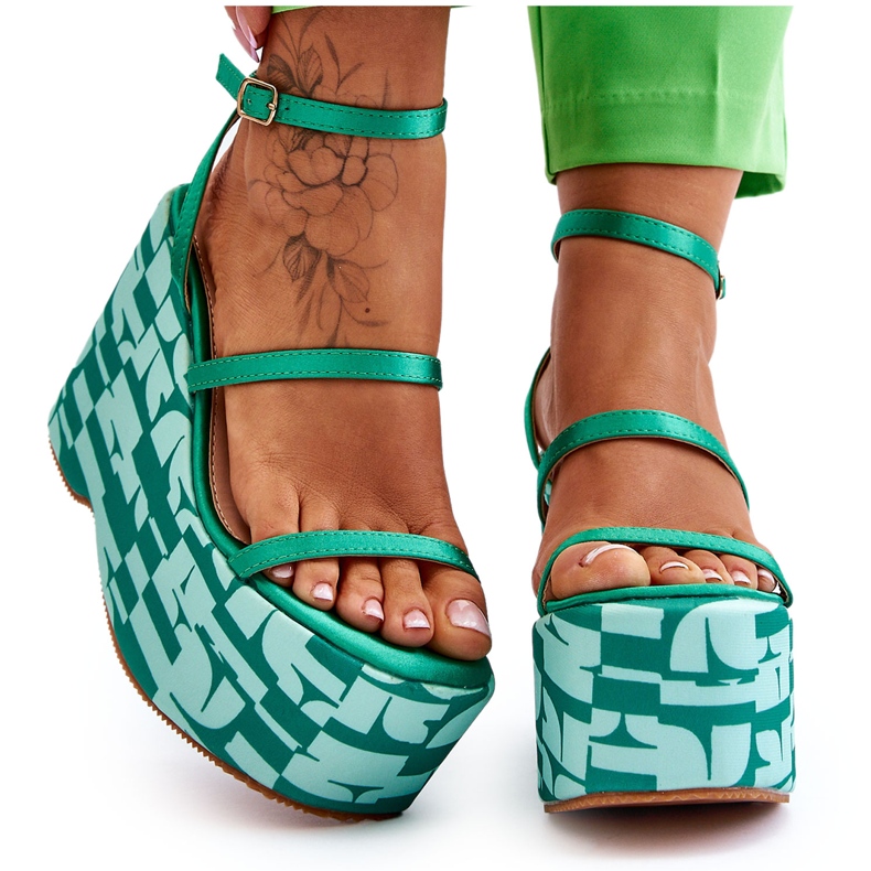 FS1 Sandalias De Cuña De Moda Con Patrones Verde Claria