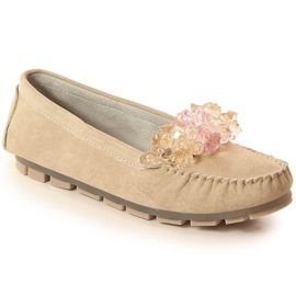 Mocasines mujer en piel con cristales beige Filippo DP4549