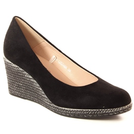 Zapatos de tacón de mujer en ante negro con cuña Potocki SZ12024 Zapatos de tacón de mujer en ante negro con cuña Potocki SZ12024