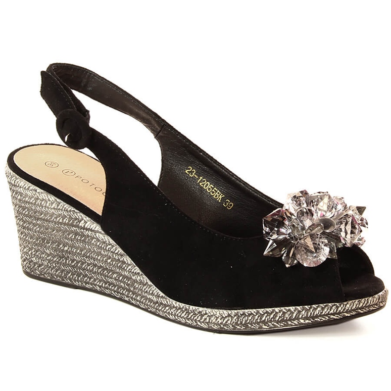 Sandalias mujer cuña ante con cristales negros Potocki SZ12055