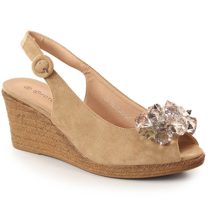 Sandalias mujer cuña ante con cristales beige Potocki SZ12055