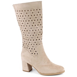 M. DASZYŃSKI Botas mujer ante calado beige M.Daszyński SA156-10