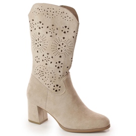 M. DASZYŃSKI Botas camperas beige caladas de primavera para mujer M.Daszyński SA156-11