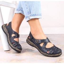 Sandalias mujer cómodas piel con velcro azul marino Rieker 46377-14