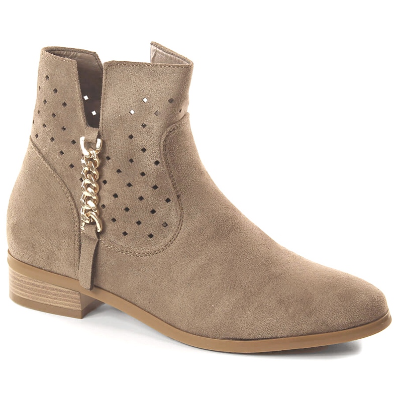 Botines mujer ante calado beige oscuro Vinceza 10885