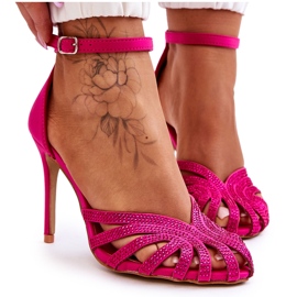 Fuchsia Jaylen moda tacones altos con pedrería rosado