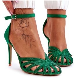 FS1 Zapatos de tacón alto Jaylen Green de moda con diamantes de imitación verde