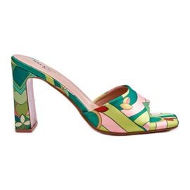 Pantuflas Mujer Tacón Estampado Verde Adelise multicolor