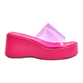 FS1 Pantuflas Mujer Cuña Transparente Fucsia Eliane rosado