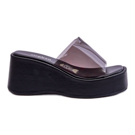 FS1 Pantuflas Mujer Cuña Transparentes Negro Eliane